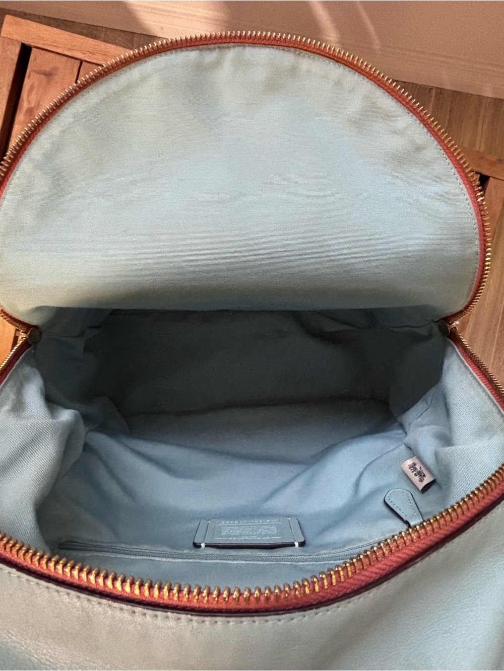 Coach Coral Mini Backpack with Pale Blue Trim and Sunglass Print - Picture 12 of 16